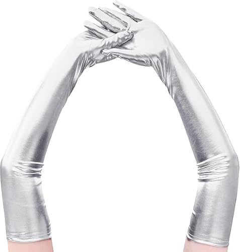 Gants Longs Femme, Gants Halloween, Gant Argent Long, Gants Femme 1920, Gants de Soirée Glamour, Élégants, pour Fêtes, Opéras, Bals, Mariage