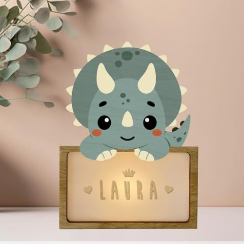 WONDEE Personalisierte Geschenke Baby, Nachtlicht Baby Triceratops, Geschenke zur Geburt, Taufgeschenke für Mädchen und Jungen Personalisierte - Nachttischlampe kinder, baby geschenk personalisiert