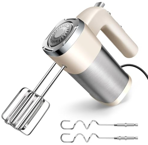 Sbattitore Elettrico 500 W, Fruste Elettriche con Fruste e Ganci Impastatori in Acciaio Inox, 5 velocità, Impostazione Turbo, Frusta Elettrica da Cucina per Mescolare, Sbattere e Montare