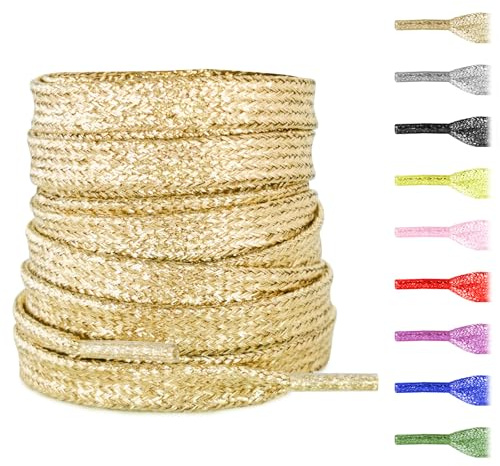 NDTEZUGT Platta metalliska glitter skosnören för sneakers, 8 mm (5/16 tum) glittrande färgglada bling gnistrande skosnören ersättningssträngar