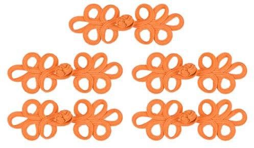 QUARKZMAN 5 Paare chinesische Knoten Frosch Knöpfe Orange 3,15x1,38 Zoll | Verschluss, Nähen Knöpfe Befestigungen, Für DIY Nähen Mäntel Umhang Pullover Braut Kostüm Outfit