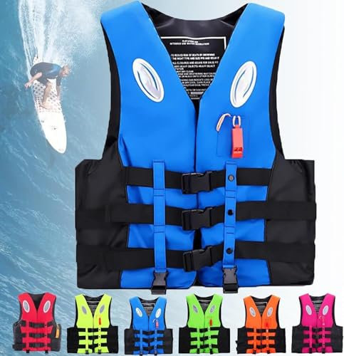 Swim Jacket - Flytväst for vuxna barn, Paddle Board flythjälpmedel Justerbar simväst med visselpipa och reflexremsa for vars vikt 20-100 kg(Blue,L)