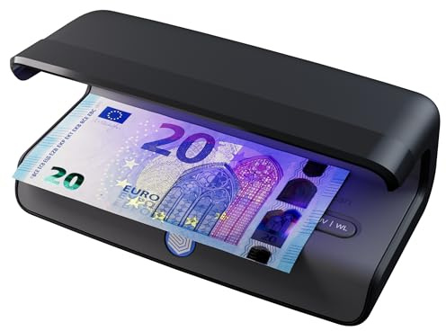 Safescan 75 LED Detector de billetes falsos con luz UV y blanca -El detector de dinero también verifica tarjetas de crédito y DNI -Detector billetes falsos con triple detección-Detector de billetes UV
