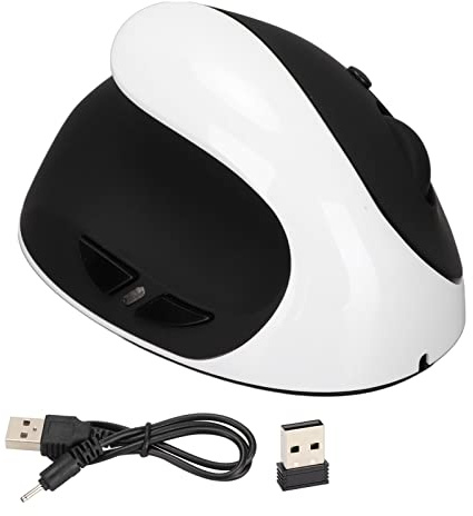 Xiuganpo Ergonomisk Mus med Lång Batteritid, Vertikal Trådlös Mus, Laddningsbar 2,4 G Optisk Vänster Vertikal Mus för Bärbar Dator, Dator, Dator, Skrivbord, Anteckningsbok etc. (Svartvit)