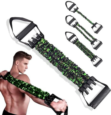 3-Hole Resistance Stretcher Chest Expander-Natural Latex Adjustable 35/70/105 LBS Strength Bands for Men,Portable Gym Equipment with Handles for Full-Body Training-Green