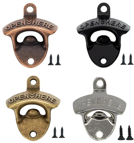 Bottle Opener Wall Mounted, 4 Pcs Rustic Wall Mounted Bottle Opener Set, Durable Outdoor Kitchen Accessories, Ideal for Bars, Restaurants and Home Use