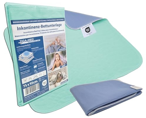 TIGA-MED Alèse lavable pour incontinence, 3 tailles disponibles (60x60cm, 70x100cm, 75x95cm), capacité d'absorption 2,5L/m², lavable 500 fois, double couture, respirante (3, 75 x 95cm)