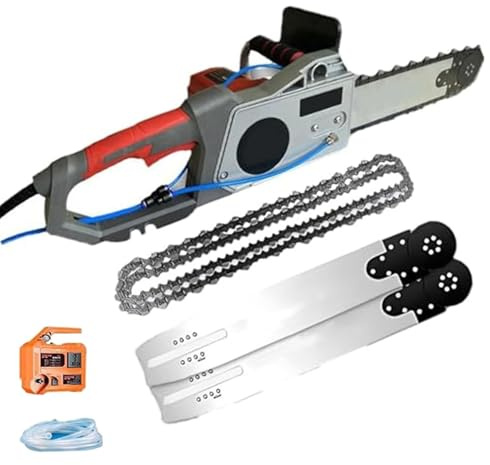 Motosierra de Mano para Cortar Muros Sierra de pared profesional eléctrica de cadena,para Hormigón,con De Supresión De Polvo/Alimentación Agua,2 Cadenas Y 2 Barras Guía (35cm)