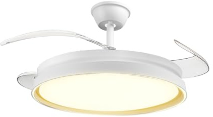 Ventilador de techo con luz LED 70W, Bluetooth y mando, Ø42, 6 velocidades, aspas retráctiles, 3 temperaturas de luz, modo verano-invierno, 6600 LM, blanco minimalista moderno para Salón, Dormitorio