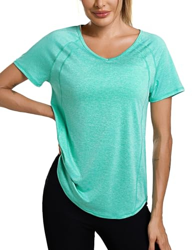 Wayleb Maglietta Sportiva da Donna Scollo V Maniche Corte Raglan Palestra Fitness T Shirt Traspirante Magliette Yoga Running Casual Top Donna, Blu M