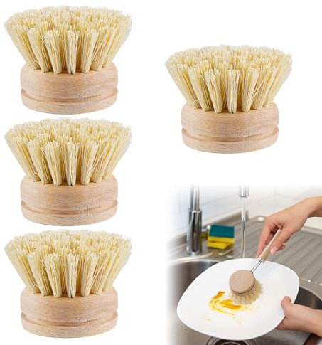 4PCS Wooden Washing Up Brushes Replacement Heads | Eco Friendly Wooden Dish Brushes for Scrubbing Pans and Plates(Handle Not Included)