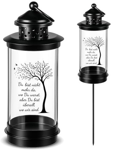 Nezyo Farol de Tumba con Estaca de Tierra Farol de Tumba de Cementerio Resistente a Intemperie con 2 Pegatinas Lámpara de Tumba Moderna para Decoración Tumbas(Baum Des Lebens,49,5cm)