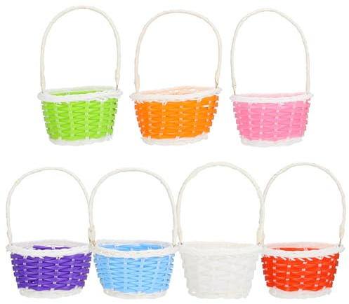 ARTIBETTER 7 Pcs Plastic Easter Egg Storage Baskets Woven Craft Baskets for Practical Food and Fruit Holders Assorted Colors Multipurpose Plastic Flower Containers