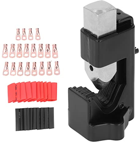 XTUJGJKV Pinza per crimpare capicorda per cavi batteria, pinza professionale per capicorda batteria a martello con 20 terminali e 20 tubi termorestringenti, struttura in ferro e acciaio