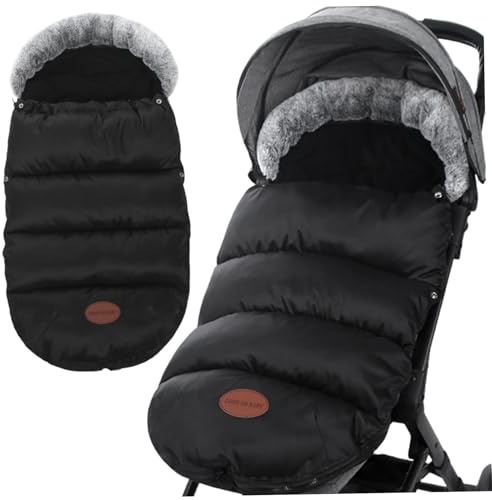 Stroller Winter Cover, Stroller Footmuff Thickened Fleece-Lined Warm Cover for Winter with Furs Collar & Zipper Waterproof Bunting Bag, 35x14 Inch