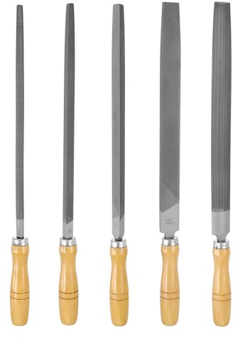 QUARKZMAN 5 Piezas De Juego De Lima 12 Dientes Finos Acero Al Carbón Con Mango De Madera Cuadrada/Plana/Triangular/Media Caña/Redonda Para Pulir Y Grabar