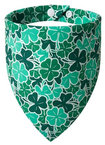 ICEMOOD St. Patrick's Day Hundehalstuch 4-blättriges Kleeblatt - Dreieckstuch mit Druckknopf verstellbar, grünes Glücksklee-Design, Hundeschal für mittlere & große Hunde (15-40 kg) Hundezubehör