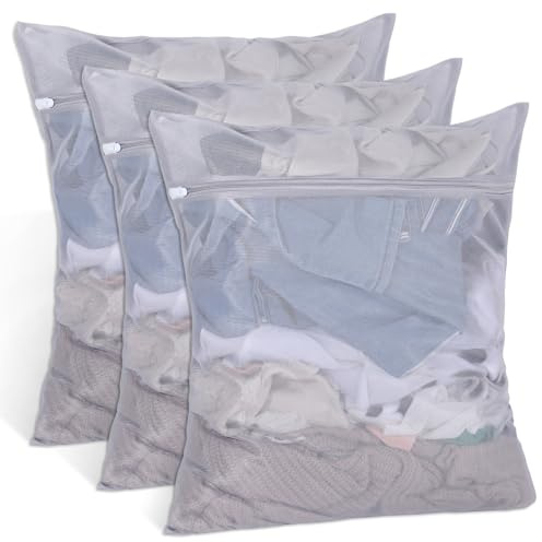 3 Stück Wäschenetz für Waschmaschine 50 x 60cm Groß Wäschesack mit Reißverschluss Wäschesack aus Mesh-Waschtaschen Wiederverwendbar Laundry Bag für Empfindliches Werden Vorhänge Pullover Mäntel Hemden