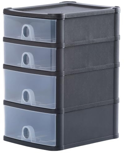 Schubladenbox mit 4 Schubladen 20x25x33cm DINA5 schwarz-transparent Drawer