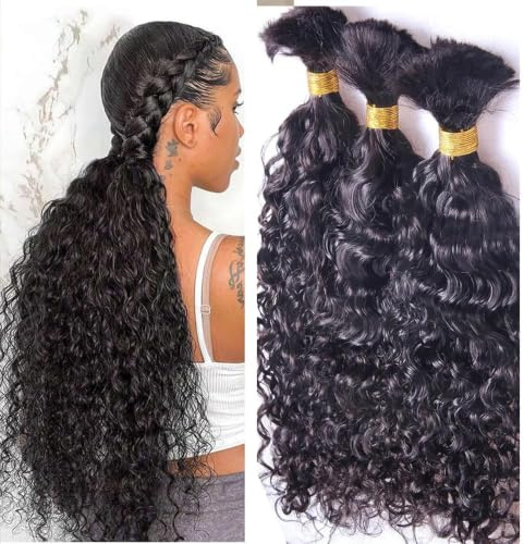 Cheveux humains en vrac for tresser les cheveux bouclés Extensions de cheveux en vrac sans trame Extensions de cheveux 100g par paquet couleur naturelle(2 Bundles 200g,16 Inch)
