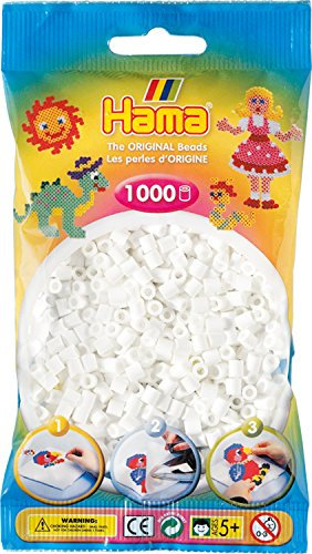 Hama Perlen 207-01 Bügelperlen Beutel mit ca. 1.000 Midi Bastelperlen mit Durchmesser 5 mm in Weiß, kreativer Bastelspaß für Groß und Klein