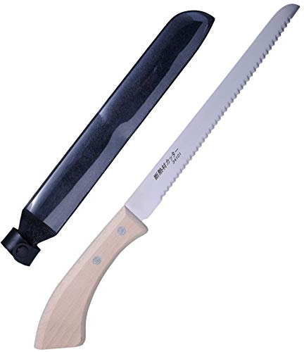 ALLEX Insulation Knife Wood Handle 8 Long Cut, Japanese Stainless Steel, Insulation & Styrofoam Cutter with Sheath, Serrated Sharp Duct Knife Tool, Made in JAPAN