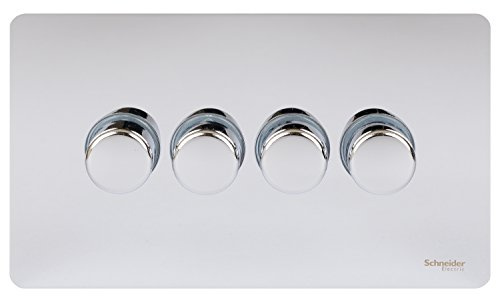 Schneider Electric Ultimate Screwless Flat Plate 250w 4-Gang 2-Way Rotary Dimmer Polished Chrome