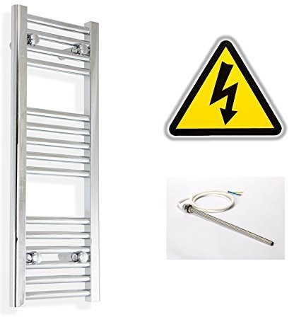 Companyblue 350mm wide x 800mm high Prefilled Electric Heated Towel Rail Radiator Flat Chrome Bathroom Warmer