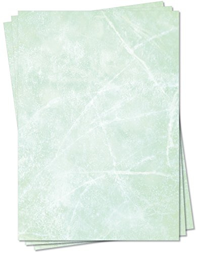 Gastronomie Papier (Grün-Eis-Marmor, DIN A4, 100 Blatt, MPA-5153b) für Speisekarten. Marmoriertes Papier, Marmorpapier grün zweiseitig bedruckt, für alle Drucker Kopierer geeignet
