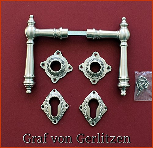 Graf von Gerlitzen Antik Messing Nickel Tür Griffe Türgriffe Türbeschlag Türdrücker Rosetten PZ Gründerzeit WW-4N