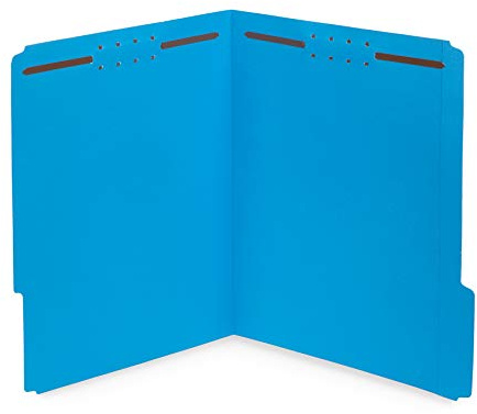 Blue Summit Supplies 50 Fastener File Folders - 1/3 Cut Reinforced Tab - Durable Blue Folders with Prongs- 2 Prong Design for Medical Files, Law Client Files, Office Reports - Letter Size