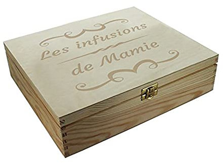 Amikado - Boîte à thé 12 Compartiments gravée d'un Motif Arabesque et d'un Texte - 25 x 29 x 7,5 cm - Rangement Cuisine