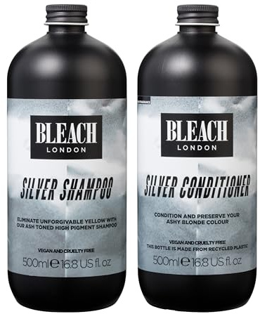 Bleach London Silver Toning Shampoo and Conditioner Set Purple 2x 500ml | Ashy Purple Colour Correcting for Light Bleached Blonde Hair. Cleanses, Nourishes and Neutralises Brassy Yellow Tones.