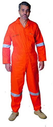 GRS Reflective Tape Boiler Suit Coverall Overalls Zip Pocket Safety Workwear (Orange, Medium - 42' Chest)