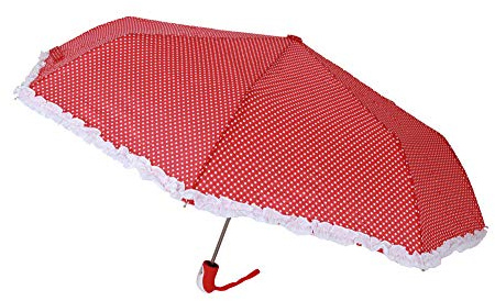 Susino 3280 Automatik Damen Taschenschirm - Strurmschirm mit Punkten und mit rüschen - Dot umbrella