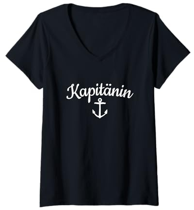 Damen Kapitänin (Weiß) Boot und Segel Kapitäninnen T-Shirt mit V-Ausschnitt