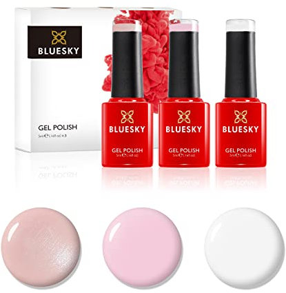Bluesky Gel Nail Polish Set, Naked Nudes, Misty D275, Winter Glow 80611, Bare Lingerie 80564, 3 x 5 ml,White, Cream, Pastel, Pink (Requires Curing Under UV or LED Lamp)