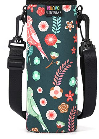 Nuovoware Trinkflaschenhalter, 750ml Premium Neopren Tragbare Isolierte Trinkflaschenhalter Tasche mit Verstellbarem Schultergurt, Edelstahl, Glas- / Plastikflaschen, Großformat - L NYHXgrün