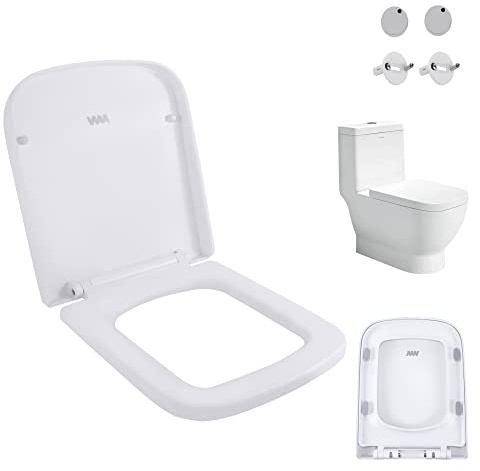Square Toilet Seat Soft Close Quick Release Toilet Seat with Top Fixing & Adjustable Hinges, Heavy Duty Square Toilet Lid Anti-Bacterial Toilet for Family, Adult, White