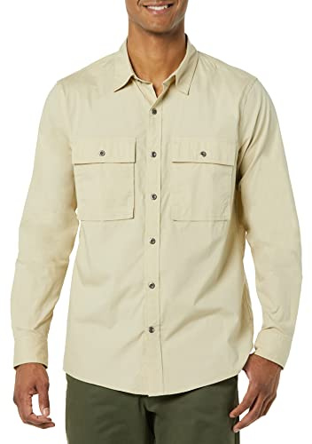 Amazon Essentials Men's Standard-Fit Long-Sleeve Two-Pocket Utility Shirt, Light Tan, Medium
