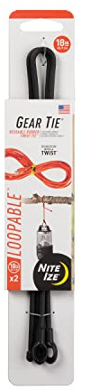 Nite-ize GLS18-01-2R3 Gear Loopable, The Original Reusable Rubber Twist Tie with Sturdy Integrated Loop, 18 Inch, Black, 2-Pack, Made in The USA, 18-2 Pack