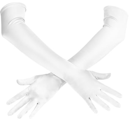Spooktacular Creations Lange Opera Party Handschuhe Weiß 20er Jahre Satin Kleid Handschuhe für Frauen, Weiß Seide Handschuhe Dehnbare für Halloween Party Dress Up, Abendkleid, Hochzeit, Rollencosplay