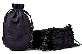 Soul Projekt [10 Stück] Samtbeutel, Luxuriöse Samt Säckchen für Hochzeitsmandeln, Gastgeschenke, Schmuck, Mitgebsel, Kristalle, Mehrzweck Beutel mit Kordelzug, Schwarz, Velvet Bags Black 13x20cm x10