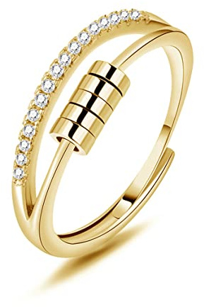 Deyanse Anxiety Ring, 925 Sterling Silber Anti Stress Ring, Bead Spinner Angst Ringe für Frauen Damen, Angstring Silber Verstellbar ringe, Offen Einstellbar Spinner Fidget Ring Anti-stress Ring
