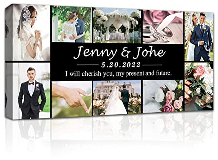 LZIMU Individuelle Leinwanddrucke Collage Foto personalisiertes Poster individuelle Familienhochzeit Haustier Fotogeschenke für Heimdekoration(Collagenfoto-14(25.00 x 50.00 cms))