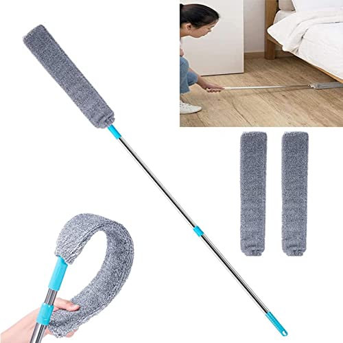 Staubwedel Teleskop Waschbar, Staubwischer Mikrofaser Edelstahl Teleskop Stange und Verbiegbare Eckbesen, Staubwedel Lang Ausziehbar Extra Lang Bis 156 cm, Entfernt Mühelos Staub und Spinnweben