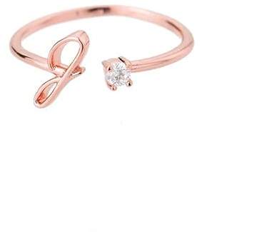 Bungsa® Buchstaben Ring roségold Zirkonia-Kristall aus Metall - biegbarer Fingerring/Zehenring Toering für Damen, Kinder & Herren - A B C D E F G H I J K L M N O P Q R S T U V W X Y Z