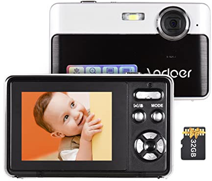 Andoer Caméscope numérique compact 4K avec écran IPS de 6,1 cm, zoom numérique 16x, capture de sourire, batterie flash intégrée avec carte mémoire de 32 Go pour enfants, adolescents, amis