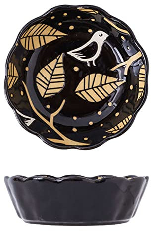 BOSUGE Lasagne Dish Large Deep, Small Round Baking Dish Set Of 2, Colorful Ceramic Casserole Dish, Round Ceramic Pie Plate-white-flower (Color : Black, Size : Bird)
