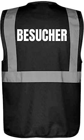 Fassbender-Druck WARNWESTEN - Sicherheitsweste SCHWARZ mit Taschen und Reißverschluss nach EN ISO 20471 zertifiziert - Warn Weste für BESUCHER - Unisex mit hochwertigem Reflektorstreifen